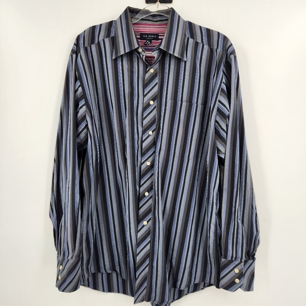 Ted Baker London Mens Long Sleeve Button Front Shirt Size 16.5 34/35 Cotton